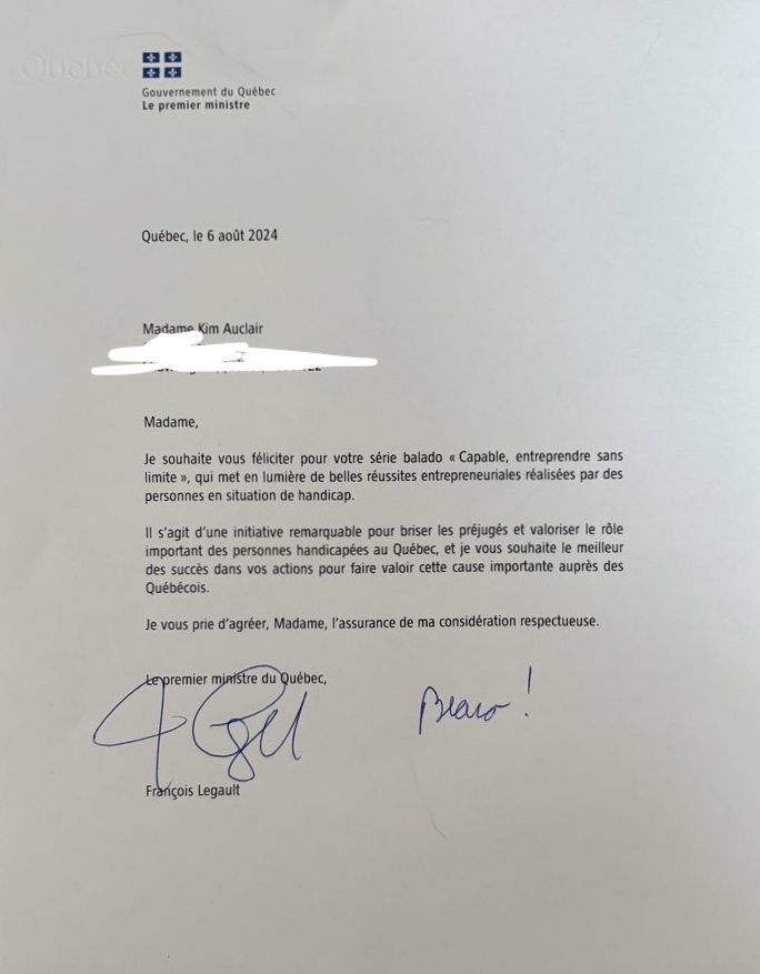 Lettre de François Legault, premier ministre du Québec